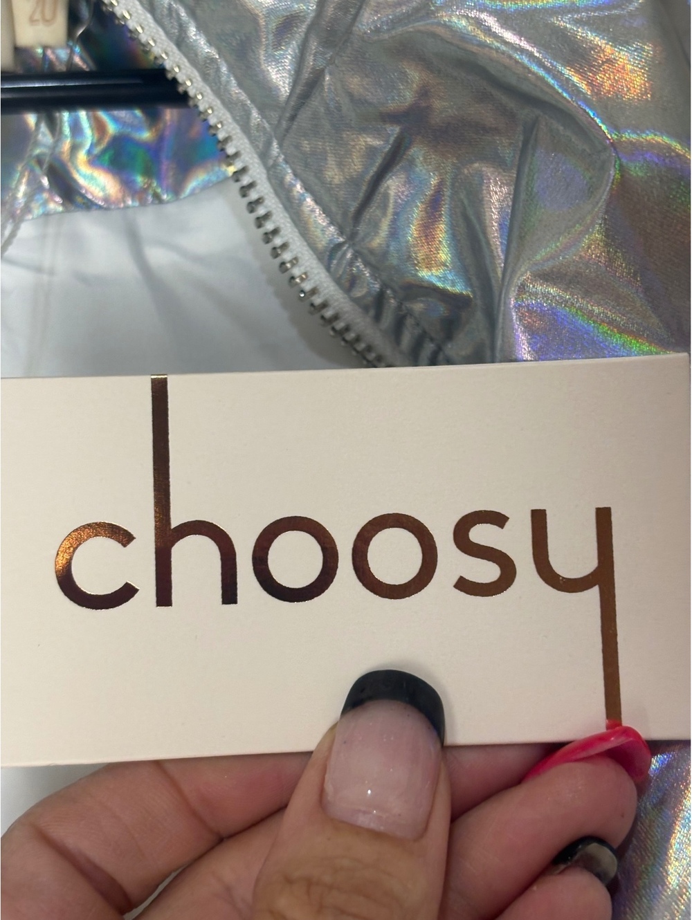 Choosy Women’s 20 Silver Holographic Hooded Zip Windbreaker Jacket NWT - Picture 8 of 10
